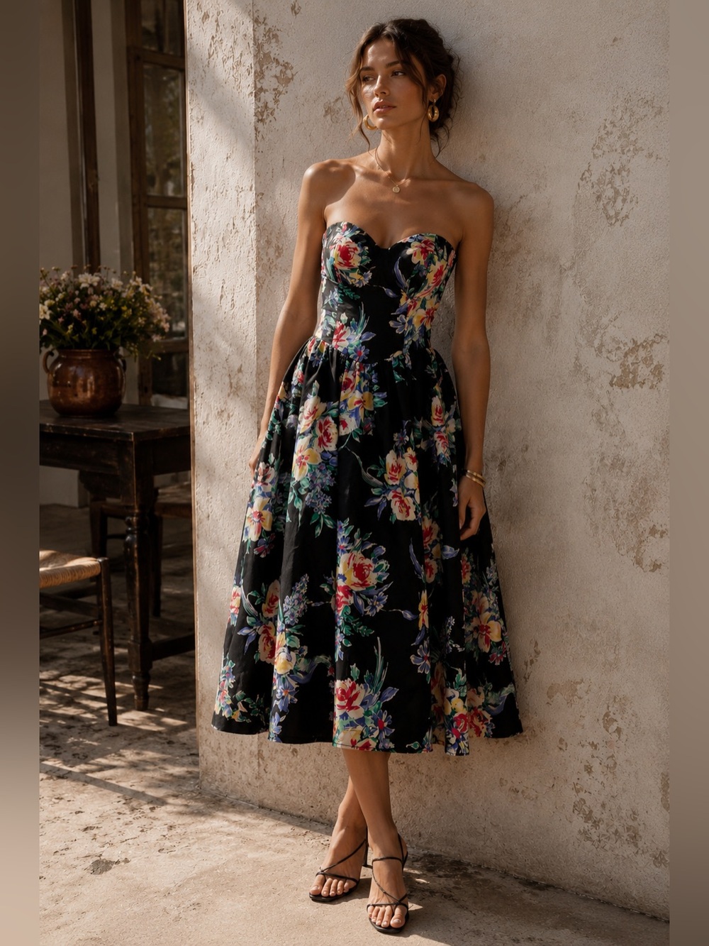 Vintage Your Sixth Sense Floral Sweetheart Dress | 90s Party Midi Dress